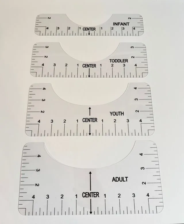 Pack de 4 reglas guía para centrar diseños en camisetas